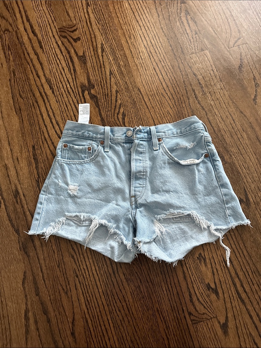 Levi's 501 Light Blue Distressed Cutoff Denim Shorts